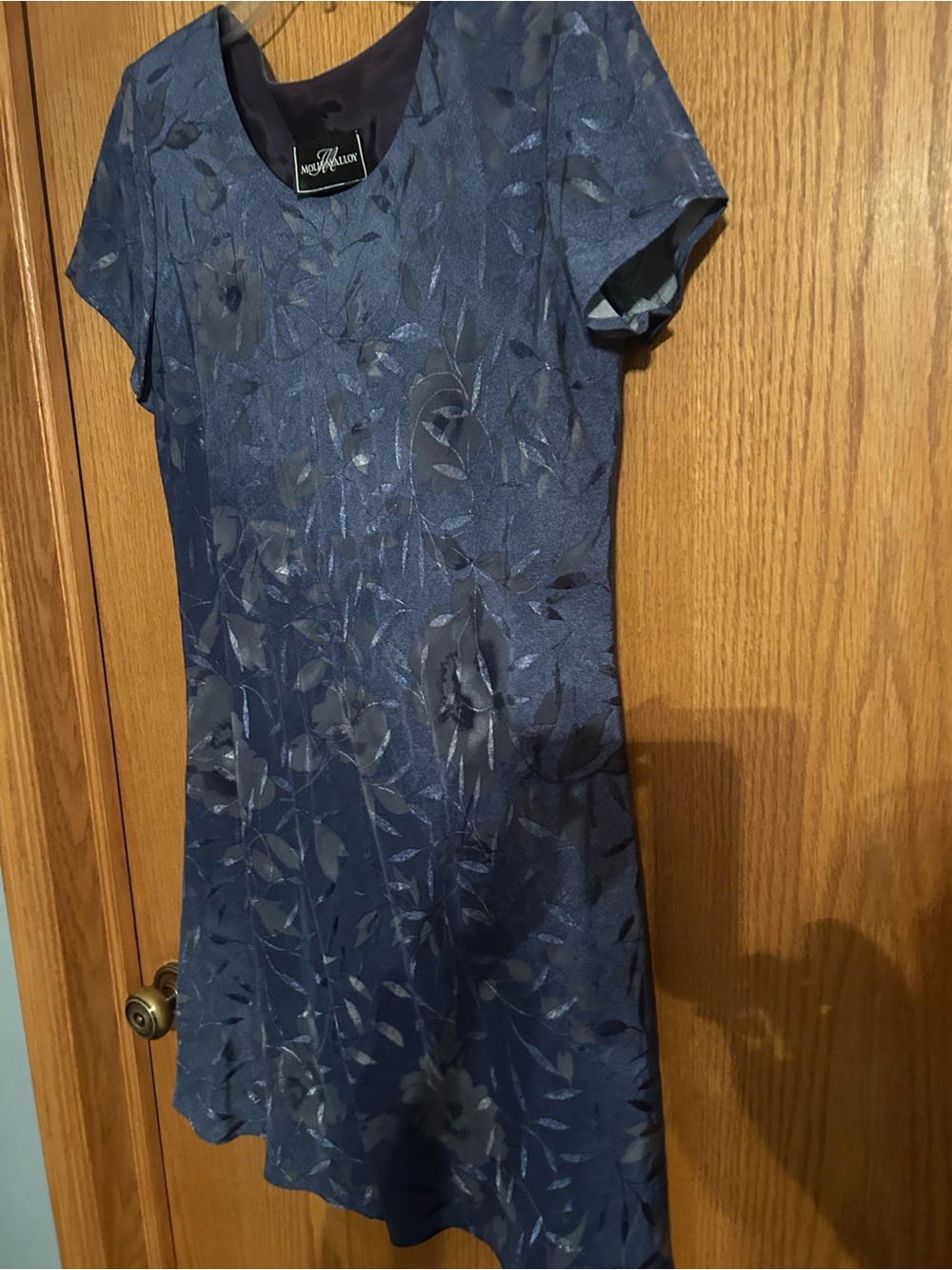 Blue Floral Short-Sleeve A-Line Dress